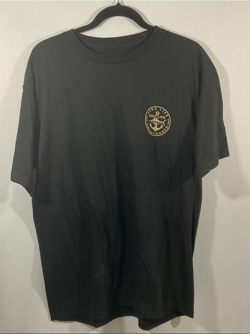 Salt Life Black T-Shirt with Gold Anchor Chest Logo
